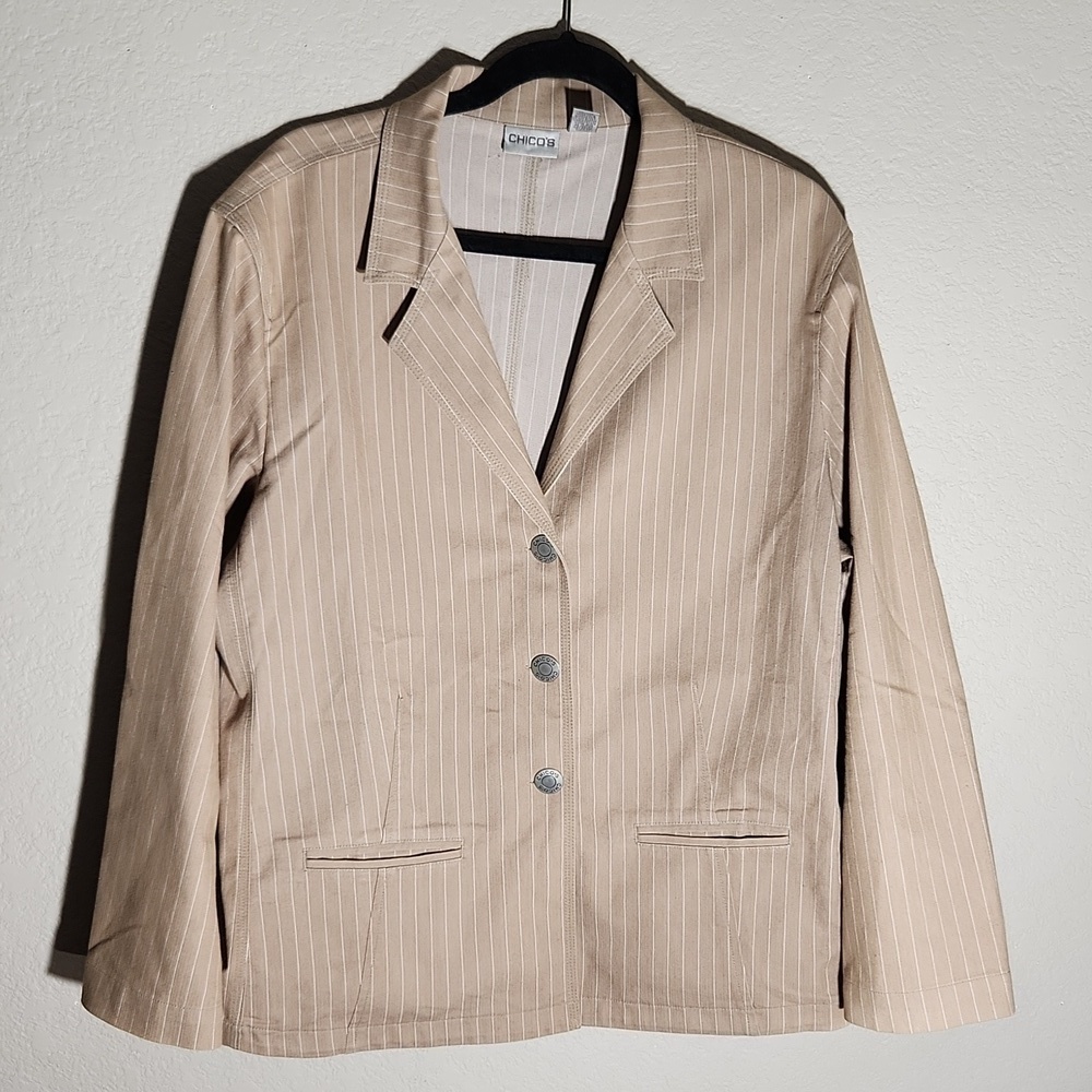 Chicos Blazer Womens Jacket Chico Size 3 blazer tan pinstripe